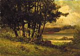 Edward Mitchell Bannister Wall Art - landscape with cows grazing near river